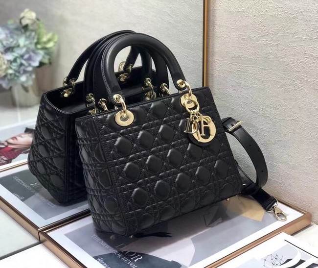 MEDIUM LADY DIOR BAG Black Cannage Lambskin M0565O