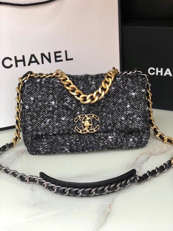 Chanel 19 flap bag Tweed AS1160 black