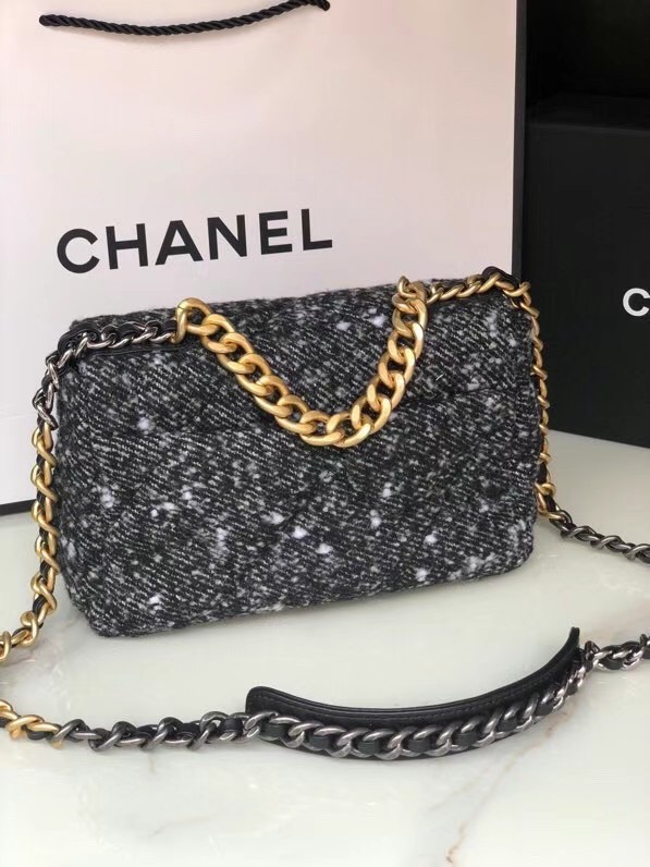 Chanel 19 flap bag Tweed AS1160 black