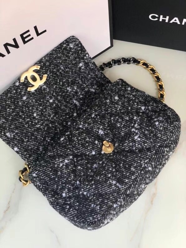 Chanel 19 flap bag Tweed AS1160 black