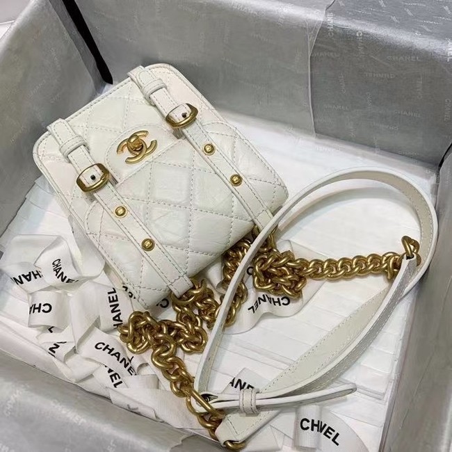 Chanel FLAP BAG Aged Calfskin & Gold-Tone Metal AS2695 white