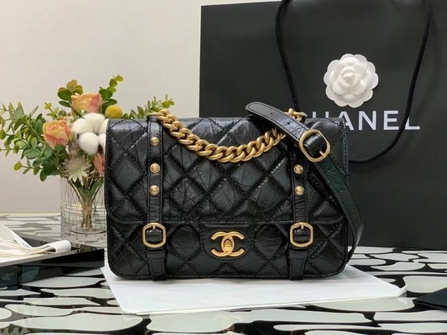 Chanel FLAP BAG Aged Calfskin & Gold-Tone Metal AS2696 Black