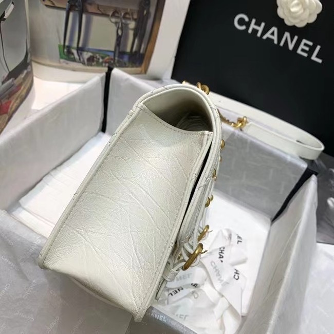 Chanel FLAP BAG Aged Calfskin & Gold-Tone Metal AS2696 white