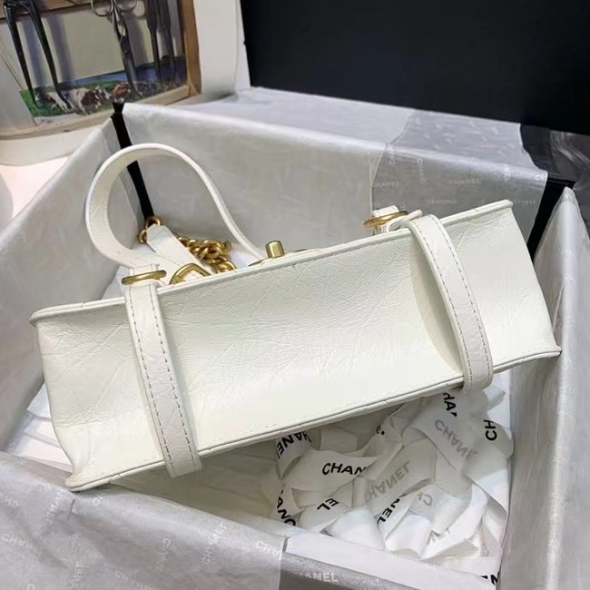 Chanel FLAP BAG Aged Calfskin & Gold-Tone Metal AS2696 white