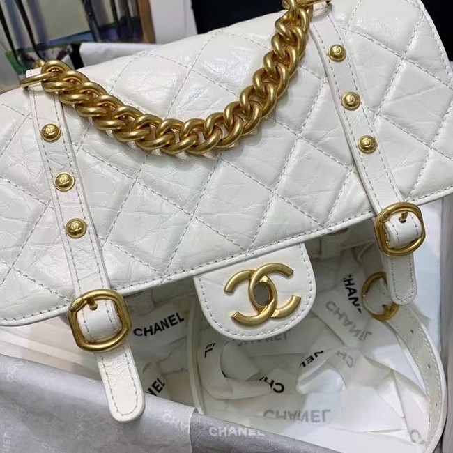 Chanel FLAP BAG Aged Calfskin & Gold-Tone Metal AS2696 white