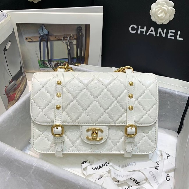 Chanel FLAP BAG Aged Calfskin & Gold-Tone Metal AS2696 white