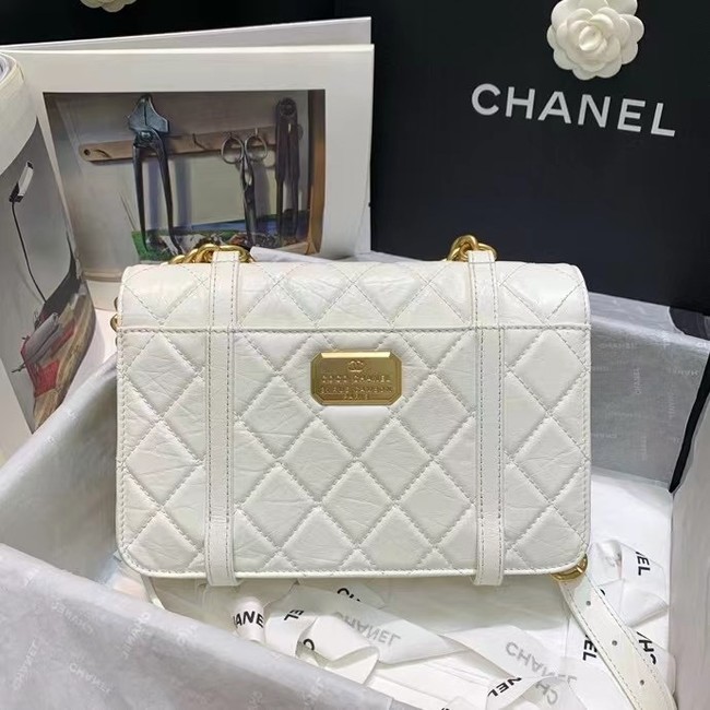 Chanel FLAP BAG Aged Calfskin & Gold-Tone Metal AS2696 white