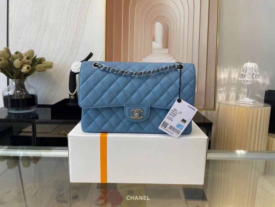 Chanel Classic Handbag Caviar Leather & Gold Metal A01112 Blue