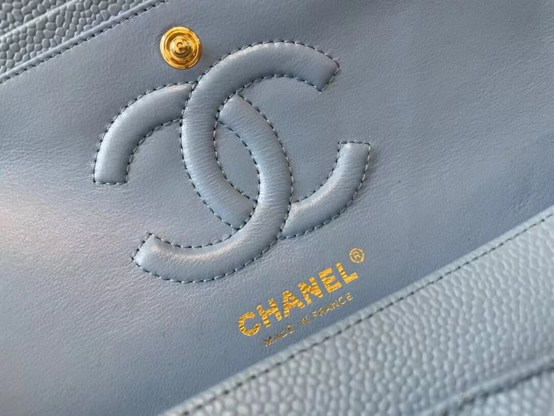 Chanel Classic Handbag Caviar Leather & Gold Metal A01112 Blue