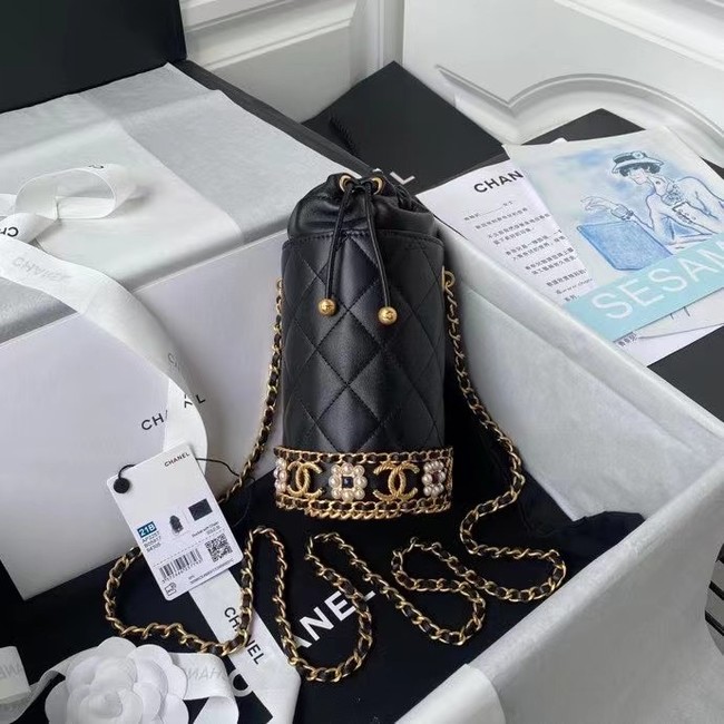 Chanel Drawstring Bag Lambskin & Gold Metal AP2257 black