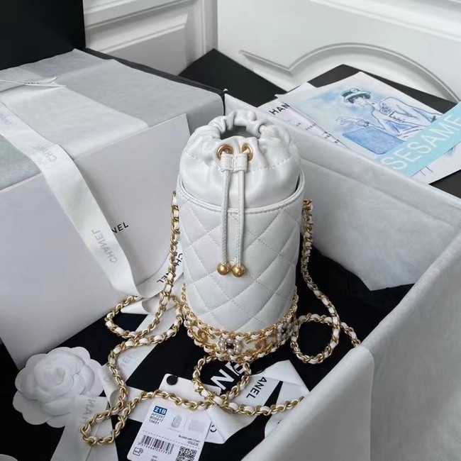 Chanel Drawstring Bag Lambskin & Gold Metal AP2257 white