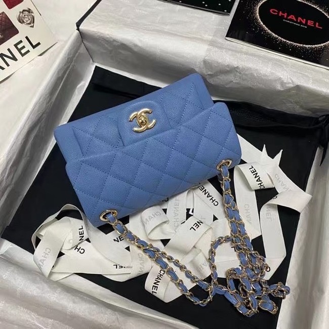 Chanel Flap Shoulder Bag Grained Calfskin AS9960 blue
