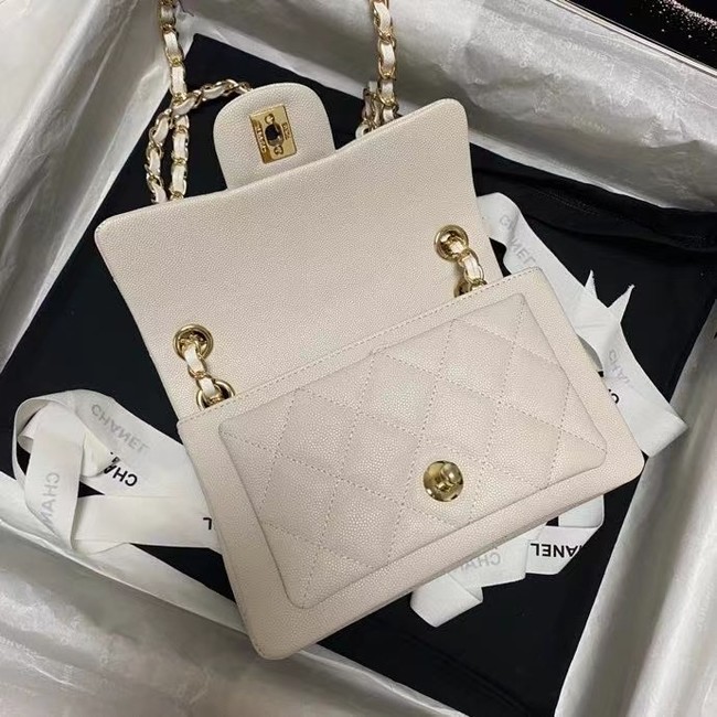 Chanel Flap Shoulder Bag Grained Calfskin AS9960 white