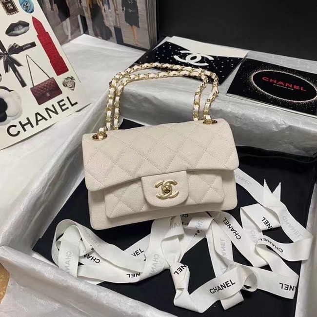 Chanel Flap Shoulder Bag Grained Calfskin AS9960 white