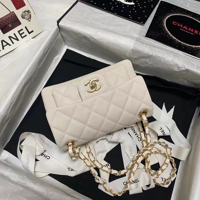 Chanel Flap Shoulder Bag Grained Calfskin AS9960 white