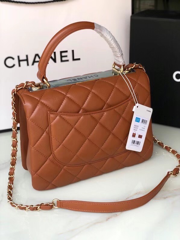 Chanel original lambskin top handle flap bag AS92236 brown&Gold-Tone Metal