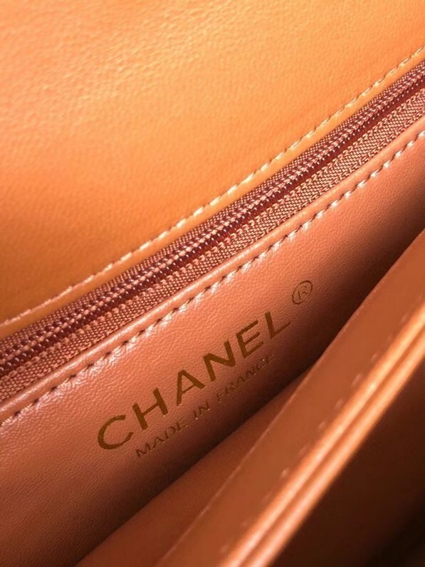 Chanel original lambskin top handle flap bag AS92236 brown&Gold-Tone Metal