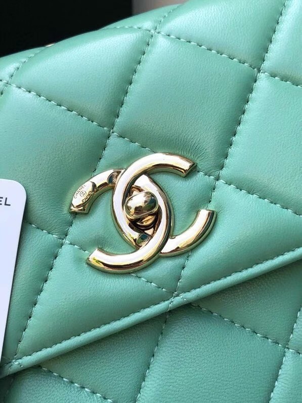 Chanel original lambskin top handle flap bag AS92236 lught green&Gold-Tone Metal