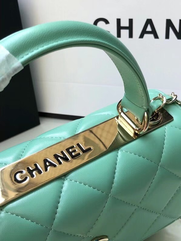 Chanel original lambskin top handle flap bag AS92236 lught green&Gold-Tone Metal