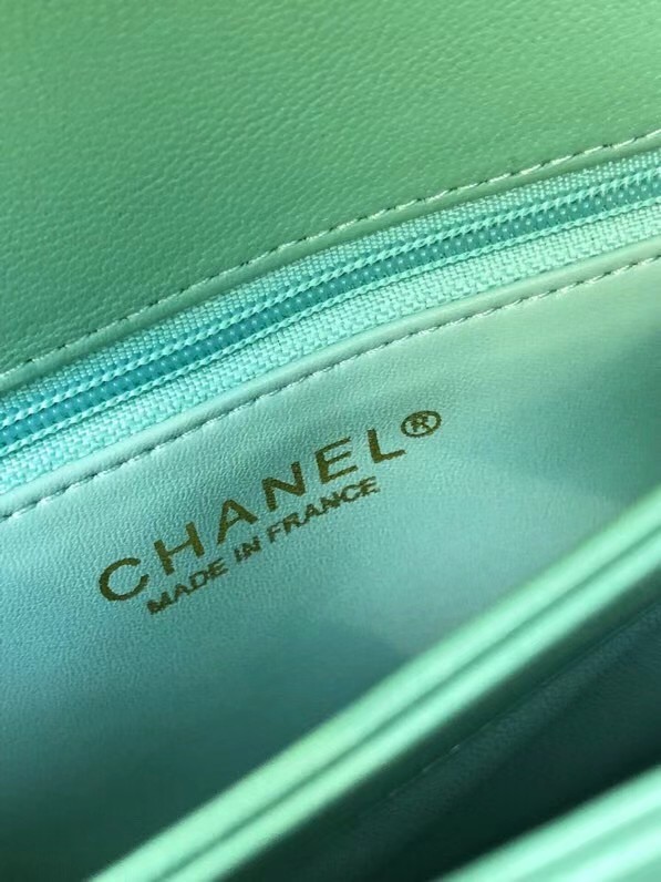 Chanel original lambskin top handle flap bag AS92236 lught green&Gold-Tone Metal