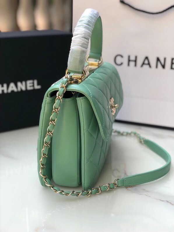 Chanel original lambskin top handle flap bag AS92236 lught green&Gold-Tone Metal