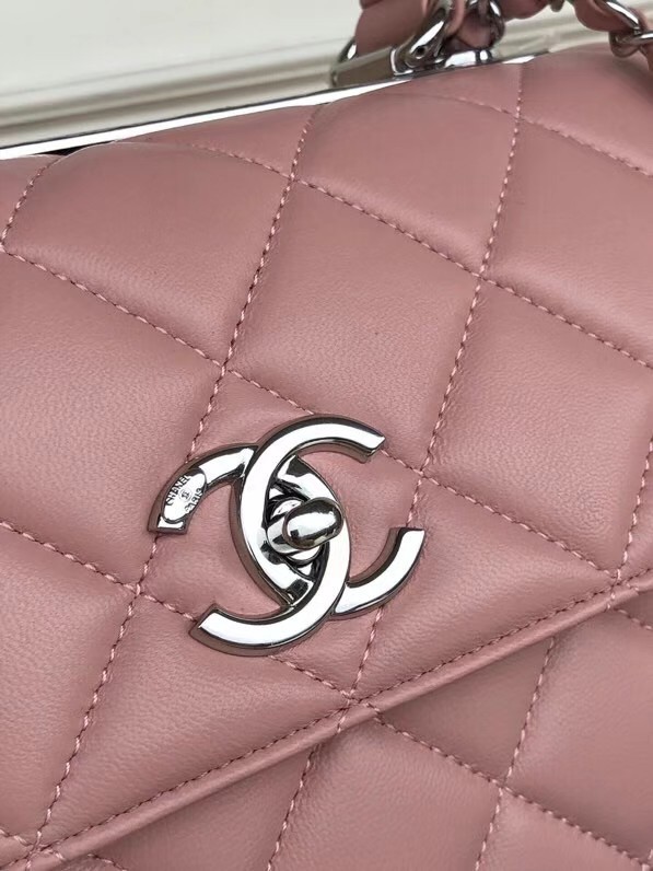 Chanel original lambskin top handle flap bag AS92236 pink&silver-Tone Metal