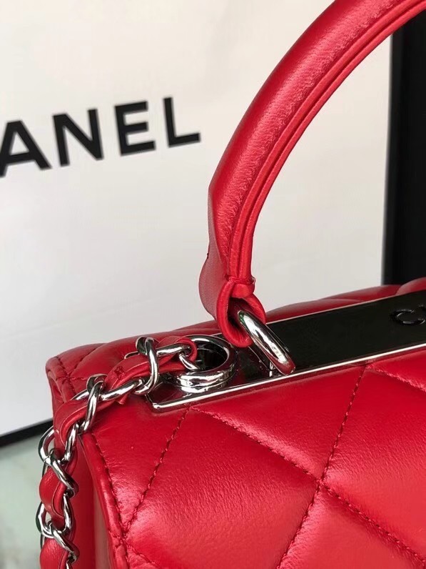 Chanel original lambskin top handle flap bag AS92236 red&silver-Tone Metal