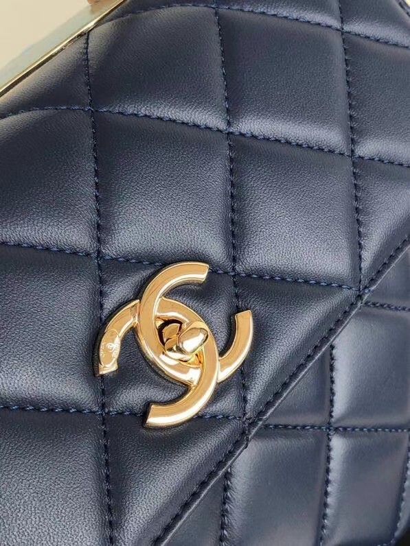Chanel original lambskin top handle flap bag AS92236 royal blue&Gold-Tone Metal