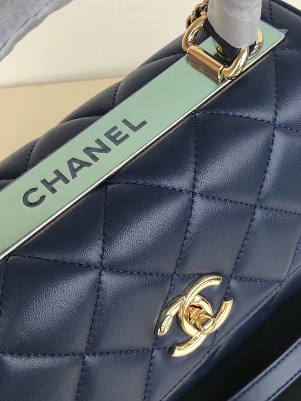 Chanel original lambskin top handle flap bag AS92236 royal blue&Gold-Tone Metal