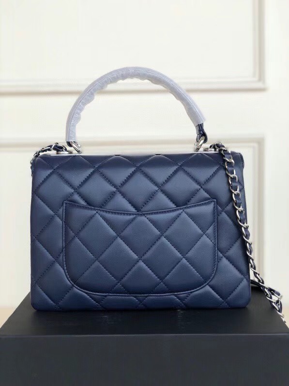 Chanel original lambskin top handle flap bag AS92236 royal blue&silver-Tone Metal