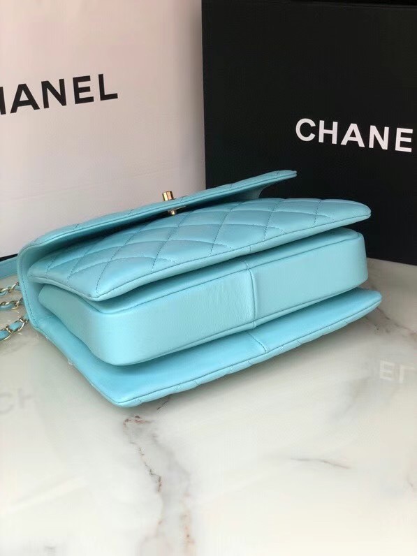 Chanel original lambskin top handle flap bag AS92236 sky blue&Gold-Tone Metal