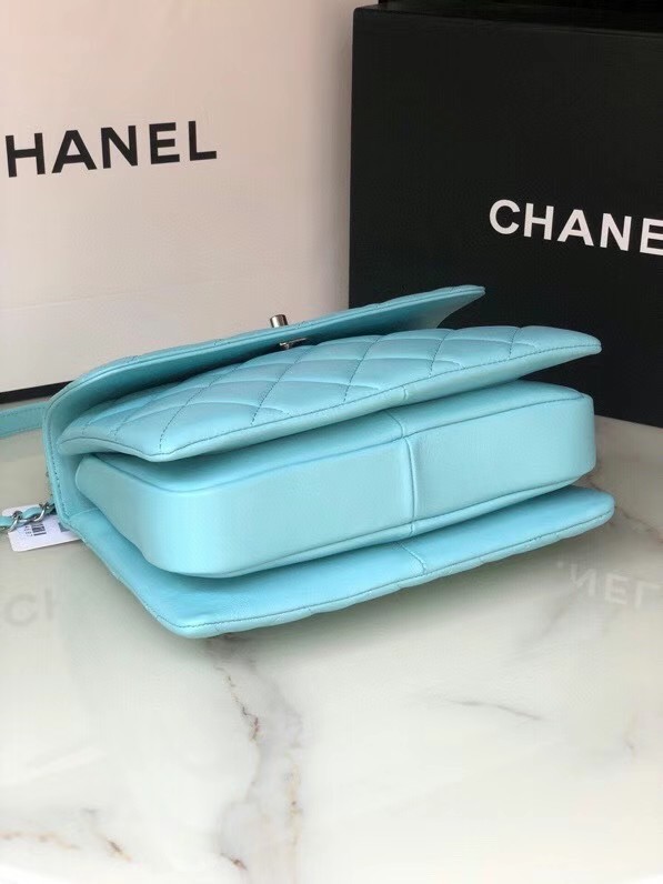 Chanel original lambskin top handle flap bag AS92236 sky blue&silver-Tone Metal