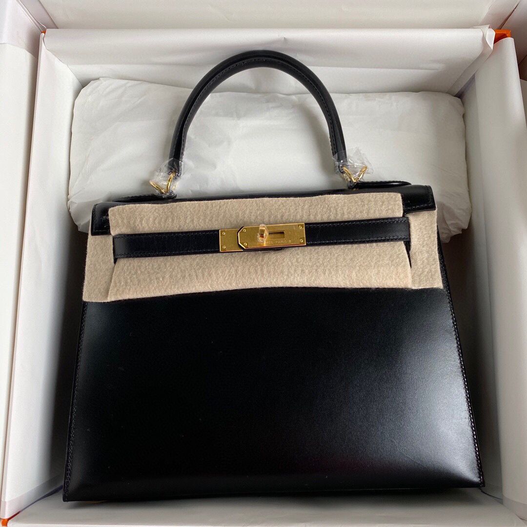 Hermes Kelly 28cm Shoulder Bags Smooth Leather KL28 Black