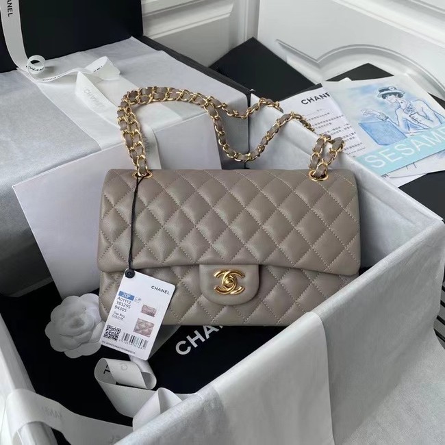 chanel classic handbag Lambskin & gold Metal A01112 grey