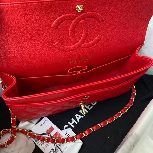 chanel classic handbag Lambskin & gold Metal A01112 red