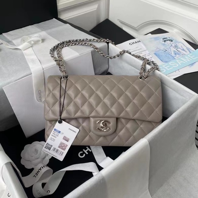 chanel classic handbag Lambskin & silver Metal A01112 grey