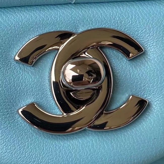 chanel classic handbag Lambskin & silver Metal A01112 light blue