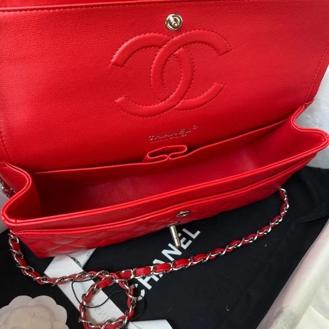 chanel classic handbag Lambskin & silver Metal A01112 red
