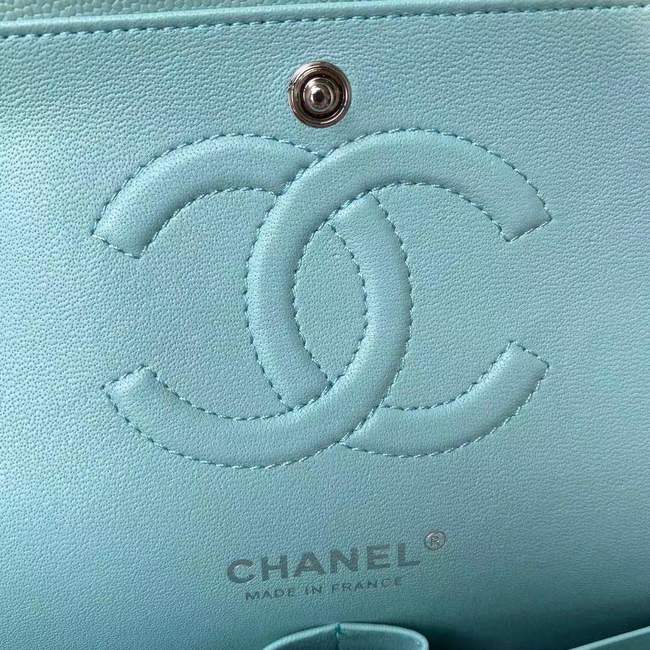 chanel flap bag Grained Calfskin & silver Metal A01112 light blue