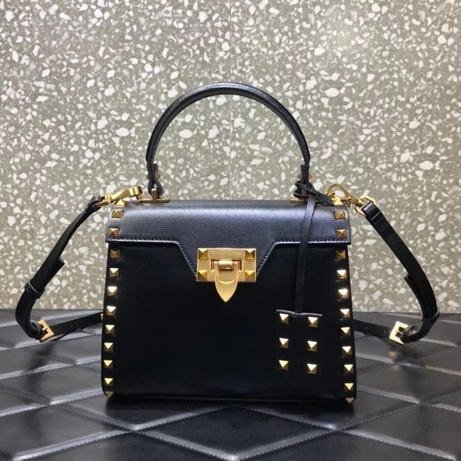 VALENTINO GARAVANI Rockstud Alcove Small grain calf leather handbag 2B0J71 black