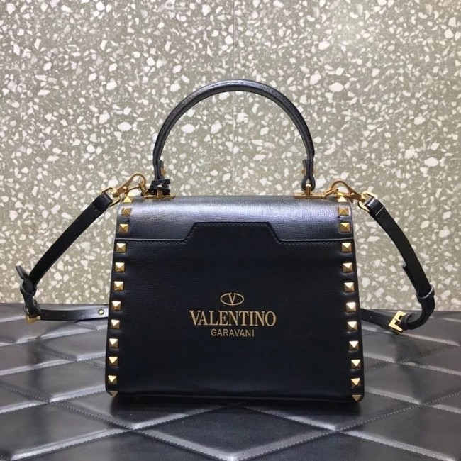 VALENTINO GARAVANI Rockstud Alcove Small grain calf leather handbag 2B0J71 black