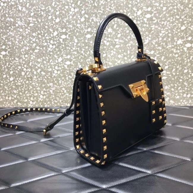 VALENTINO GARAVANI Rockstud Alcove Small grain calf leather handbag 2B0J71 black