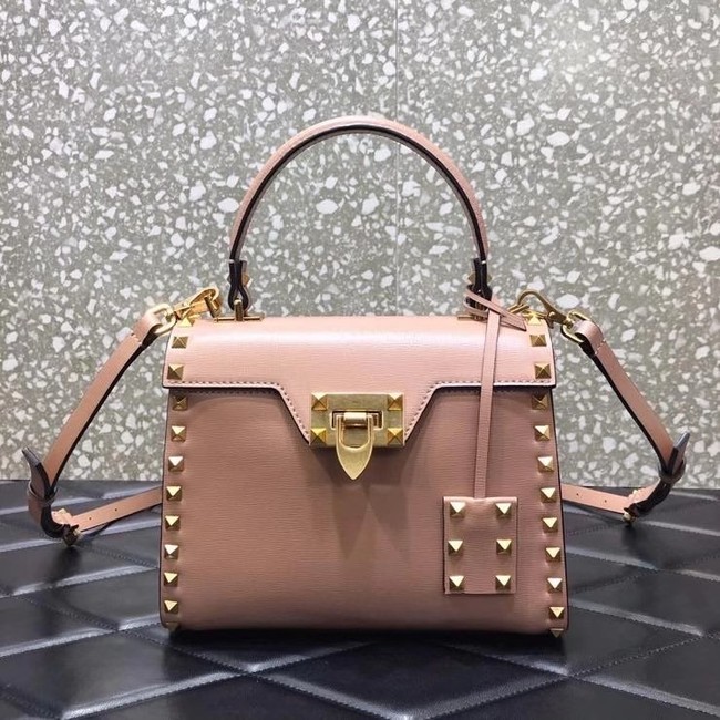VALENTINO GARAVANI Rockstud Alcove Small grain calf leather handbag 2B0J71 pink