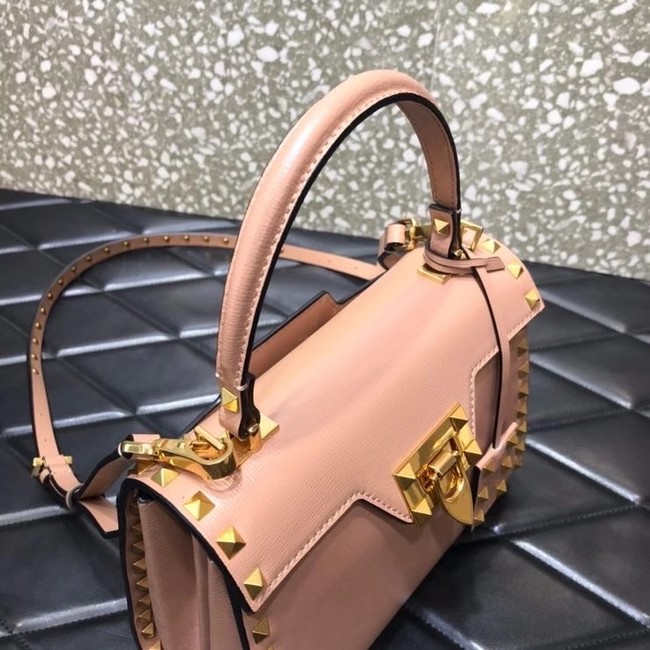 VALENTINO GARAVANI Rockstud Alcove Small grain calf leather handbag 2B0J71 pink