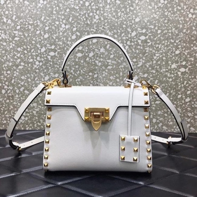 VALENTINO GARAVANI Rockstud Alcove Small grain calf leather handbag 2B0J71 white