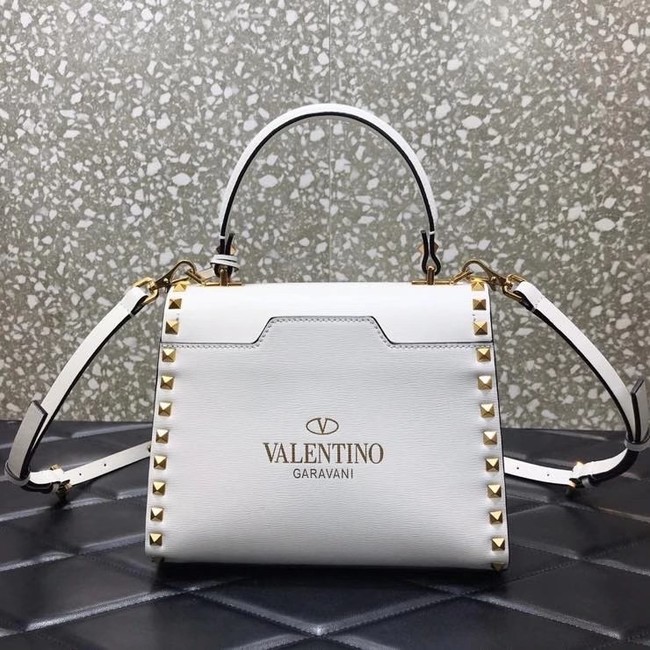 VALENTINO GARAVANI Rockstud Alcove Small grain calf leather handbag 2B0J71 white