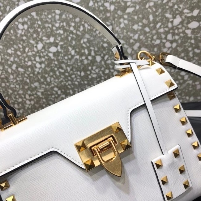 VALENTINO GARAVANI Rockstud Alcove Small grain calf leather handbag 2B0J71 white