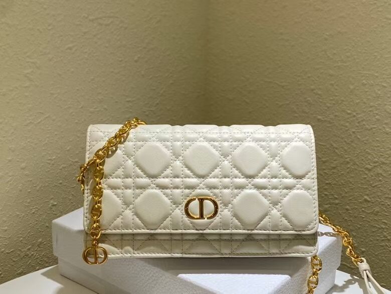 DIOR CARO BELT POUCH WITH CHAIN Latte Supple Cannage Calfskin S5091UW