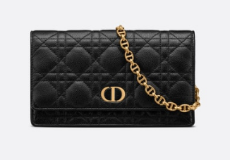 DIOR CARO BELT POUCH WITH CHAIN Supple Cannage Calfskin S5091UW BLACK