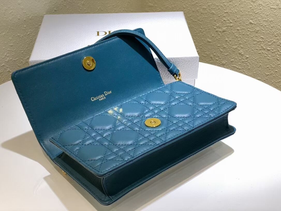 DIOR CARO BELT POUCH WITH CHAIN Supple Cannage Calfskin S5091UW BLUE